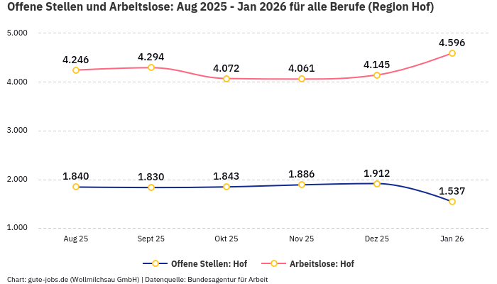 Offene Stellen und Arbeitslose: Aug 2025 - Jan 2026 | Für alle Berufe | Region Hof