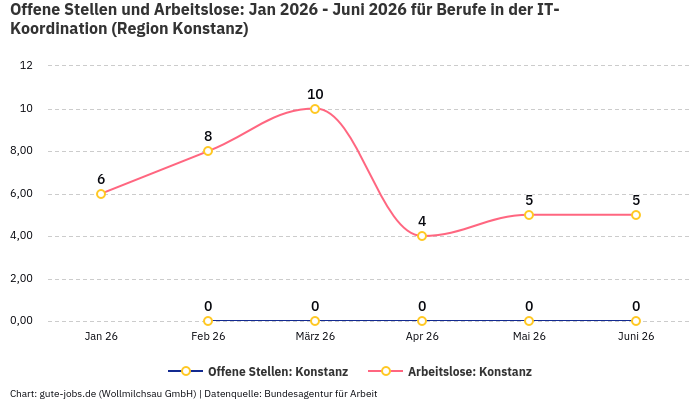 Offene Stellen und Arbeitslose: Jan 2026 - Juni 2026 | Für Berufe in der IT-Koordination | Region Konstanz