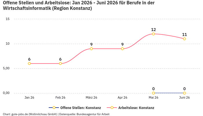 Offene Stellen und Arbeitslose: Jan 2026 - Juni 2026 | Für Berufe in der Wirtschaftsinformatik | Region Konstanz