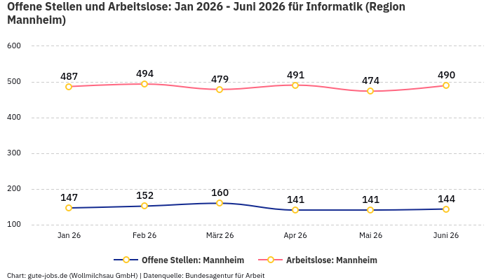 Offene Stellen und Arbeitslose: Jan 2026 - Juni 2026 | Für Informatik | Region Mannheim