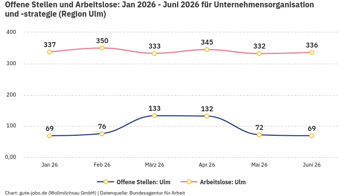 Offene Stellen und Arbeitslose: Jan 2026 - Juni 2026 | Für Unternehmensorganisation und -strategie | Region Ulm