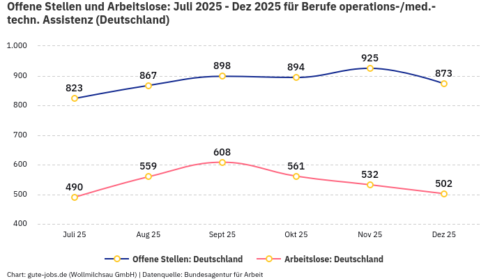 Offene Stellen und Arbeitslose: Juli 2025 - Dez 2025 | Für Berufe operations-/med.-techn. Assistenz | Bundesland Deutschland